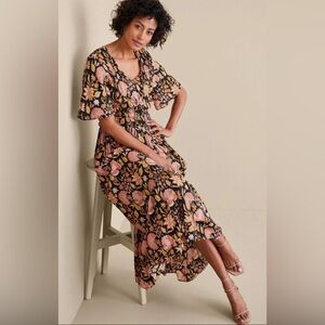 Soft Surroundings Boho Floral Midi Dress Cottagecore Prairie Tiered Size 6